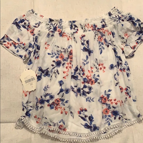 Altar’d state blue floral off the shoulder blouse - Picture 2 of 6